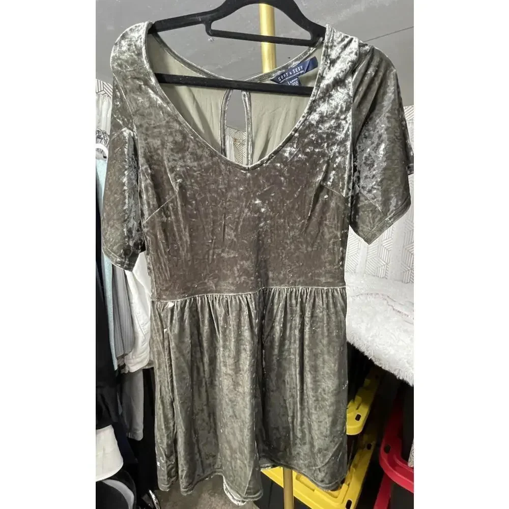 American Eagle Romper Womens S Green Crunched Velvet Soft Sexy Boho Festival 90s